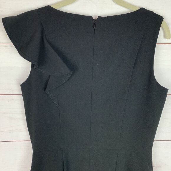 Calvin Klein Dress Black 8 Medium Ruffle Bodycon Formal Classic Zipper Career - Picture 9 of 16